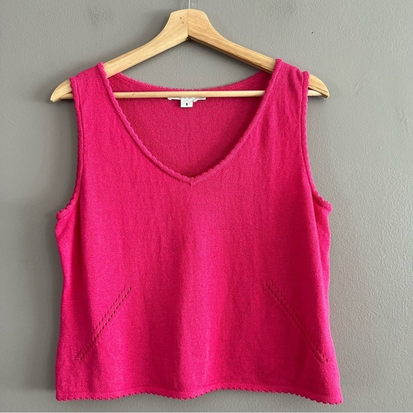 St. John Women’s Sweater Tank V-Neck Santana Knit Sleeveless Cropped Pink Small - Picture 1 of 8